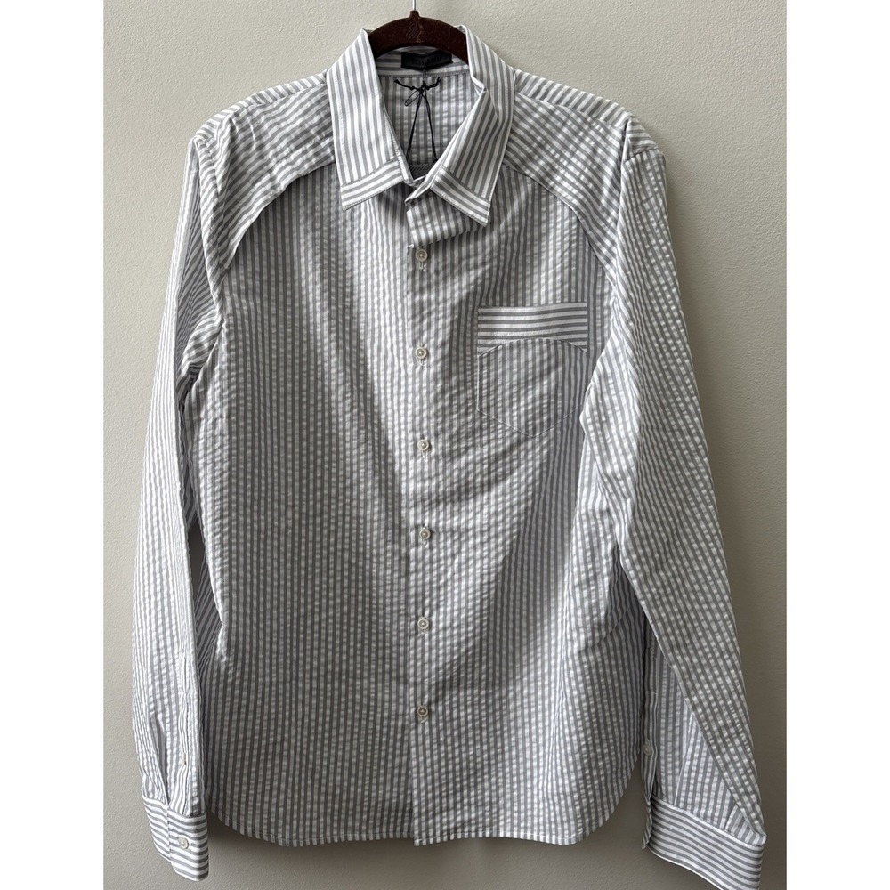 Richard Chai Striped Shirt Men XL Made‎ In USA Gray Gravel Lightweight Spring